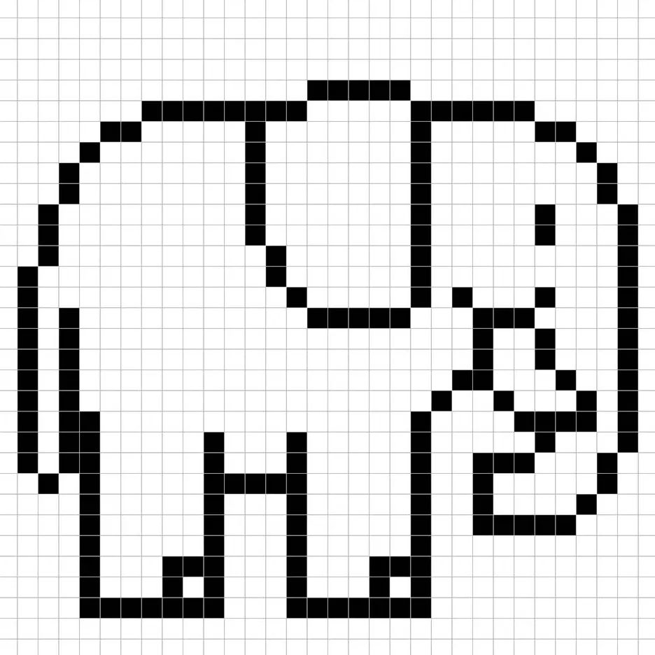 Un contorno de la cuadrícula del elefante en pixel art similar a una hoja de cálculo