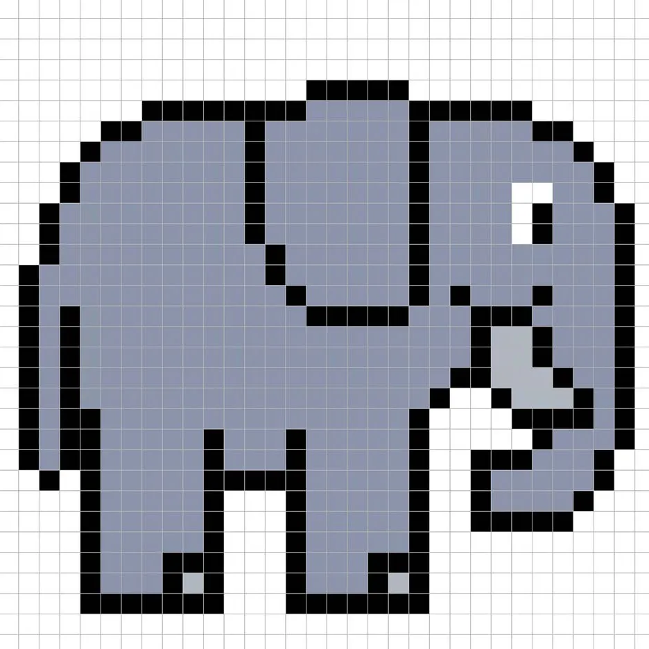 Elefante simple en pixel art con colores sólidos