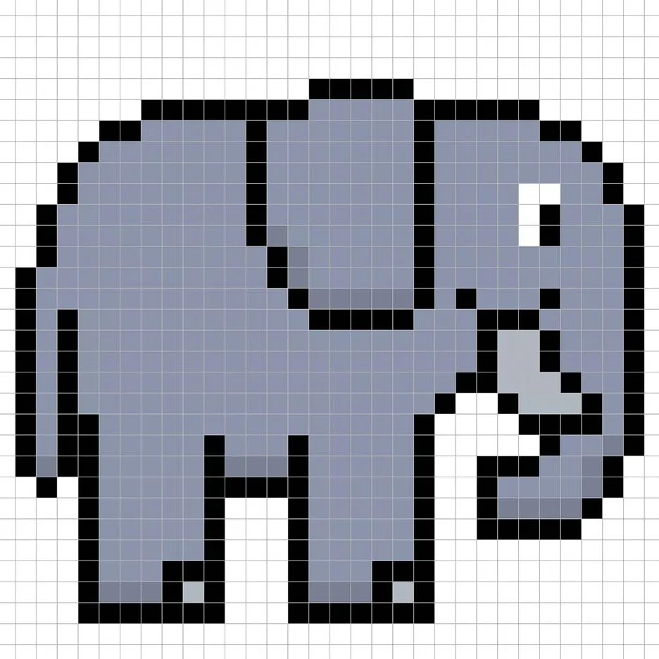 Elefante en pixel art 32x32 con sombras para darle profundidad al elefante