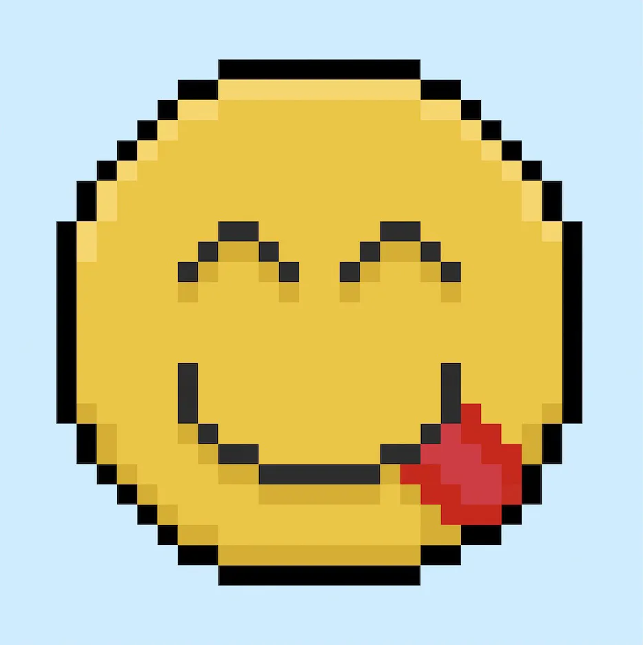 Emoji en pixel art mignonne sur un fond bleu