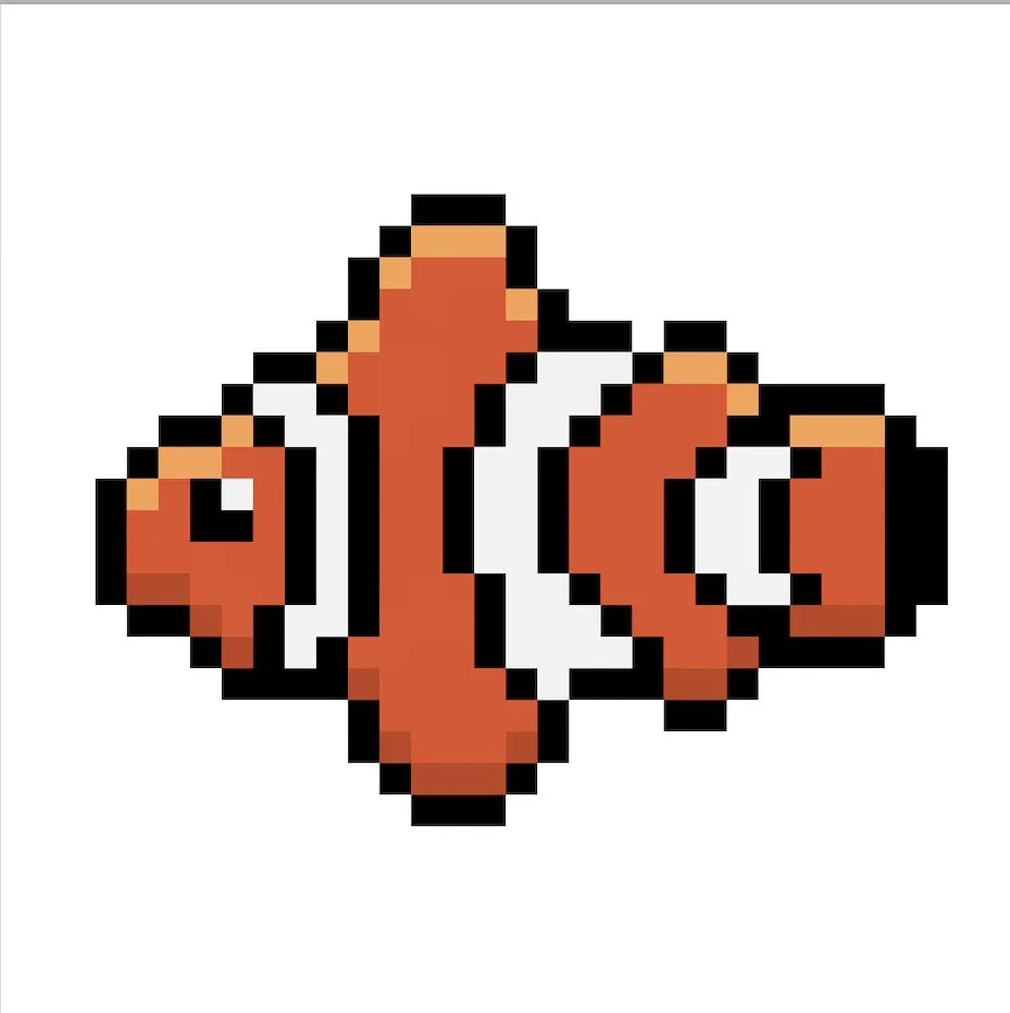 Poisson en pixel art kawaii sur un fond transparent