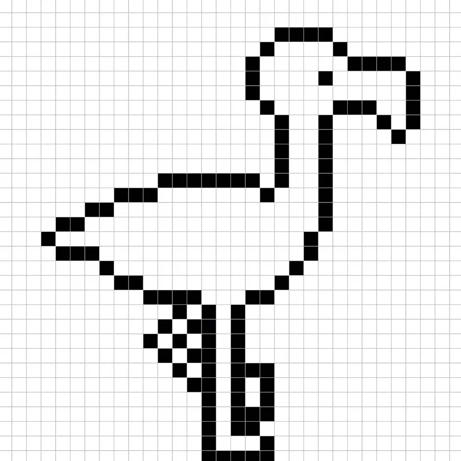 Contorno de la cuadrícula del flamenco en pixel art, similar a una hoja de cálculo