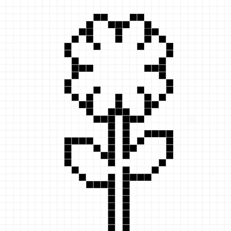 An outline of the pixel art flower grid similar to a spreadsheet