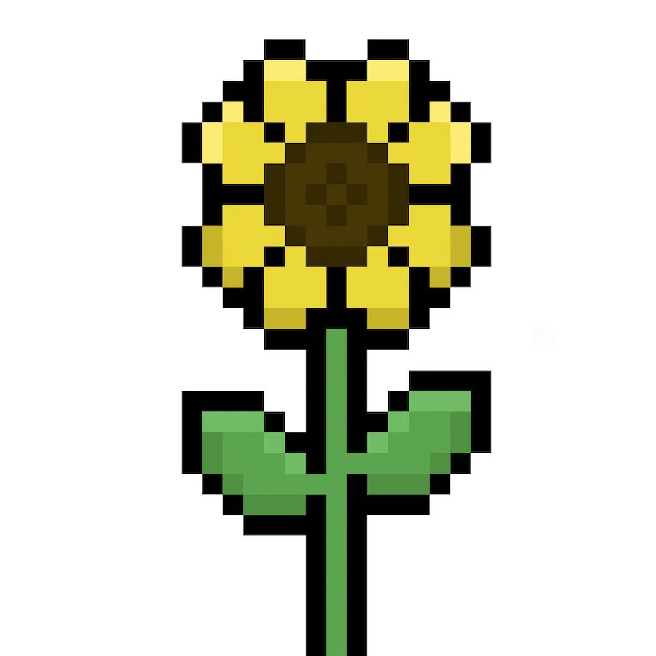 Kawaii pixel art flower on a transparent background