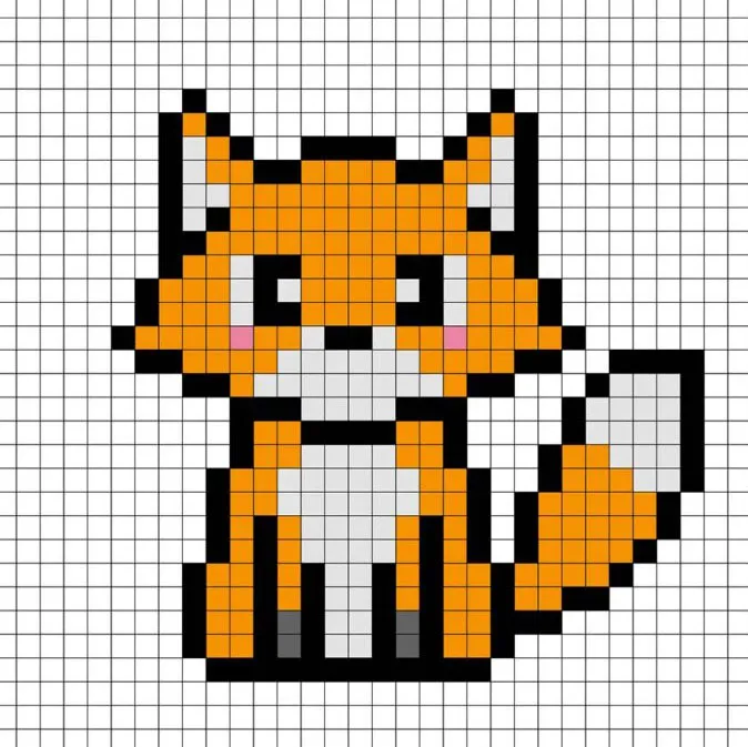 Renard en pixel art simple avec des couleurs unies