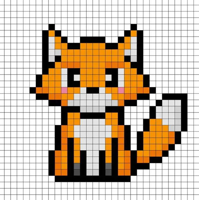 Renard en pixel art 32x32 avec des ombres pour donner de la profondeur à le renard