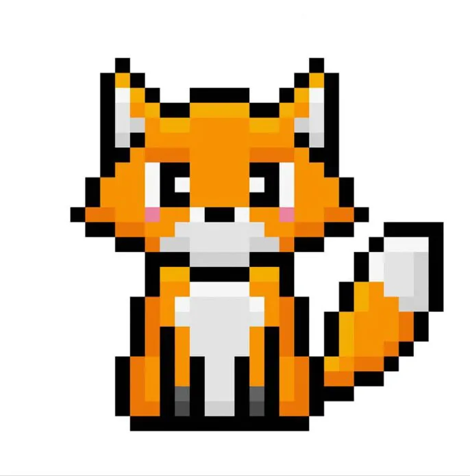 Renard en pixel art kawaii sur un fond transparent