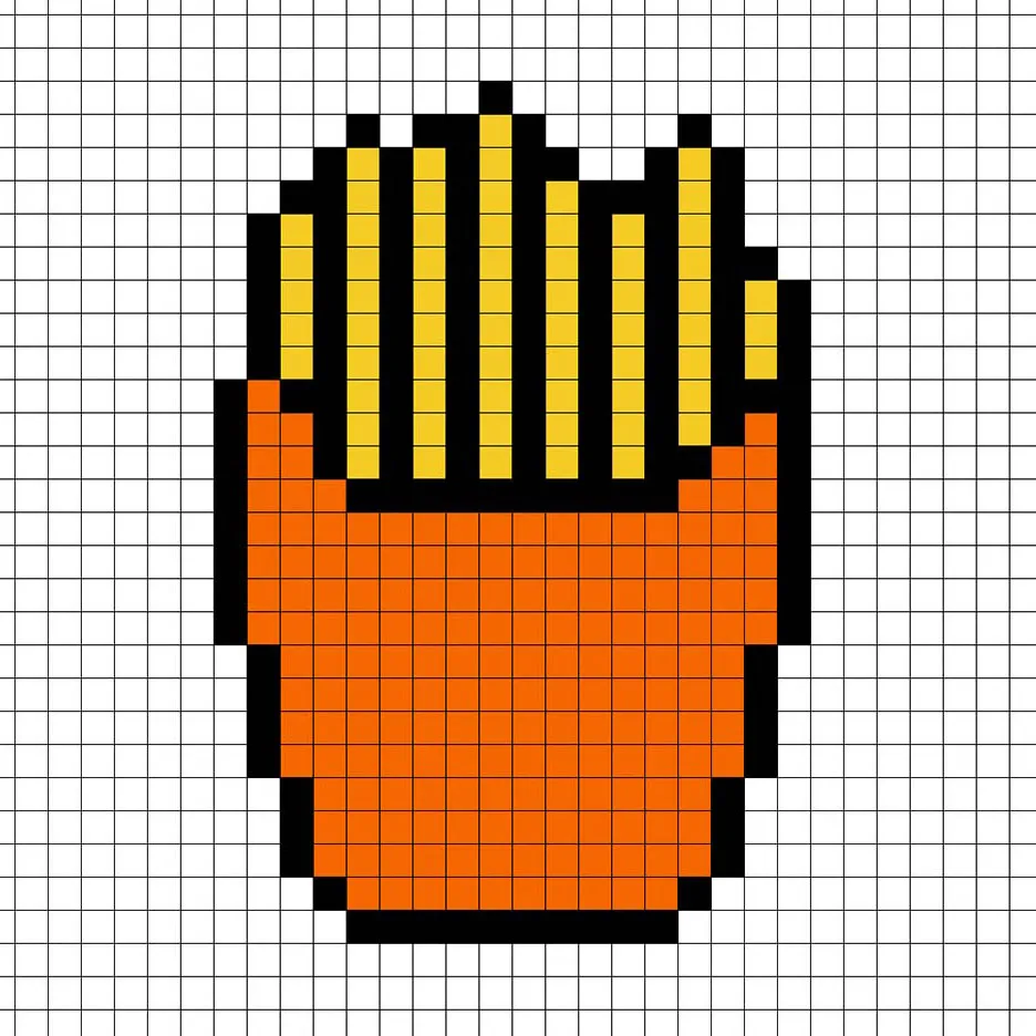 Un contorno de las papas fritas en pixel art similar a una hoja de cálculo