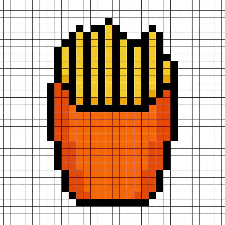 Papas fritas en pixel art de 32x32 con sombras para dar profundidad