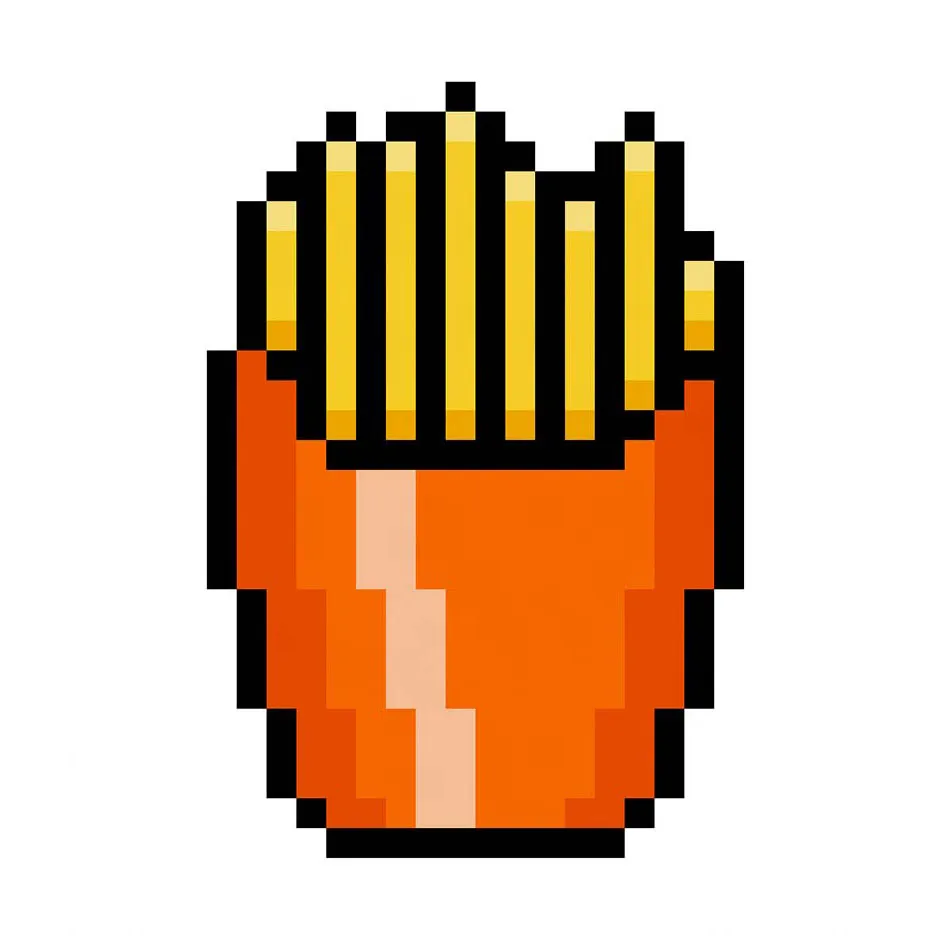 Papas fritas kawaii en pixel art sobre un fondo transparente