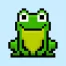 Cute Pixel Art frog on Blue Background