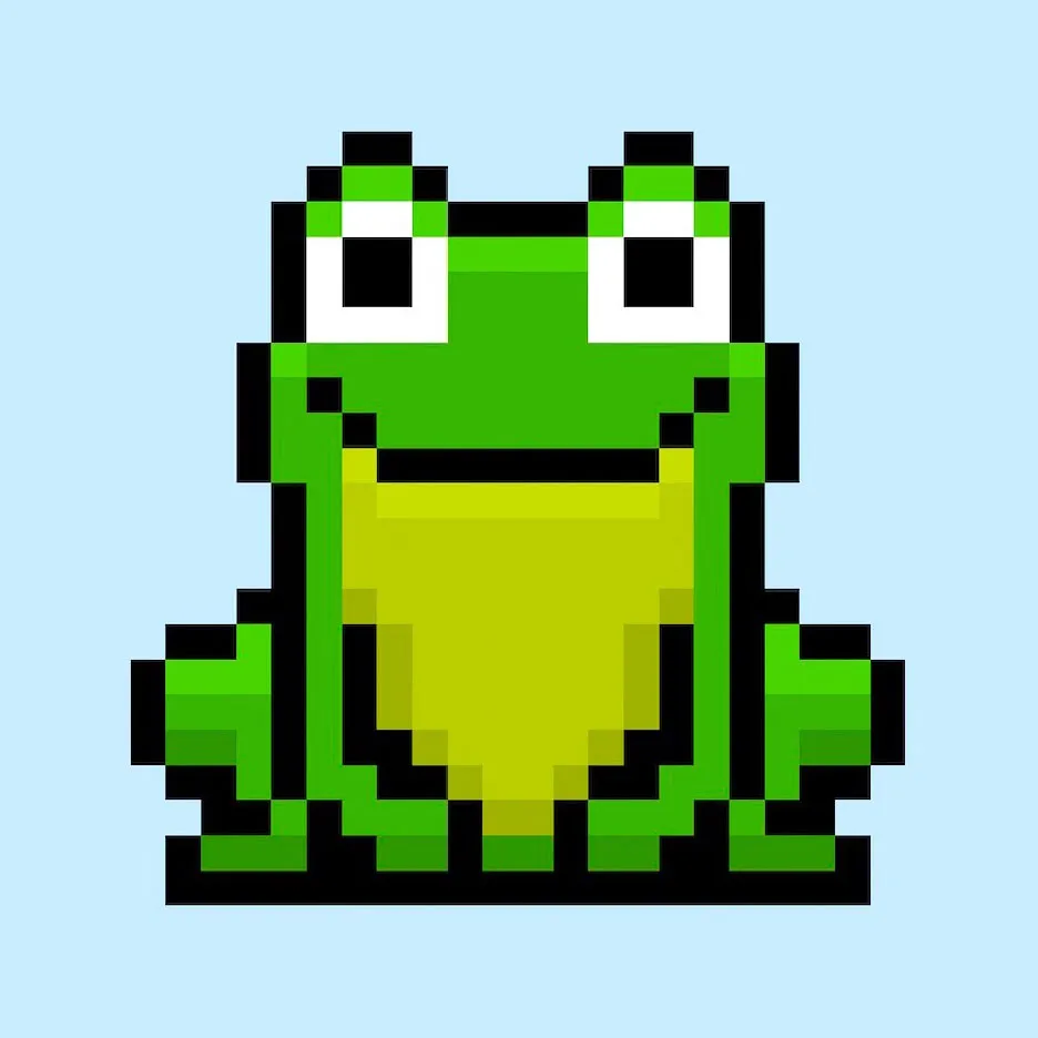 Cute Pixel Art frog on Blue Background