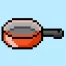 Cute Pixel Art frying pan on Blue Background