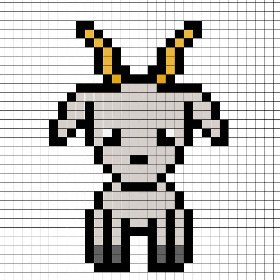 Cabra en pixel art simple con colores sólidos