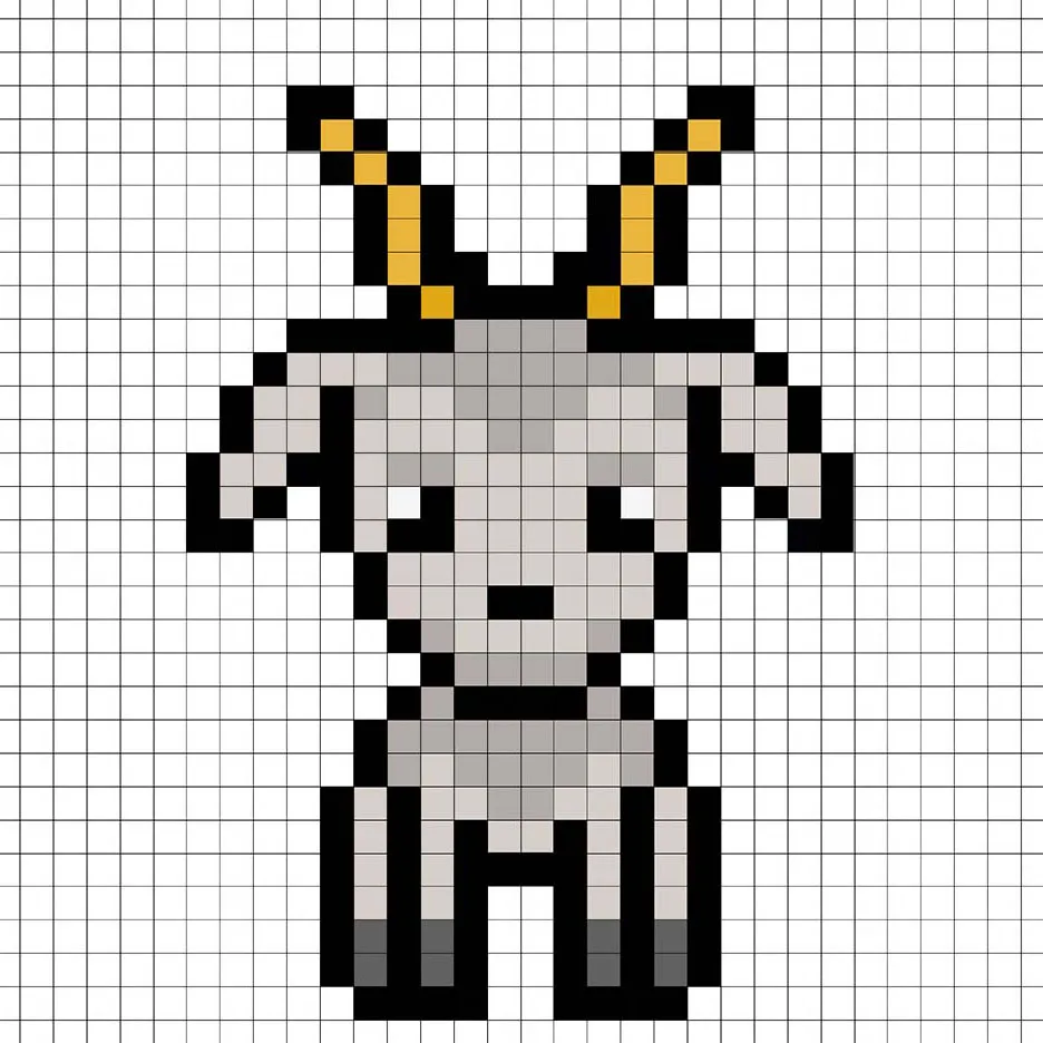 Cabra en pixel art de 32x32 píxeles con sombras para dar profundidad a la cabra