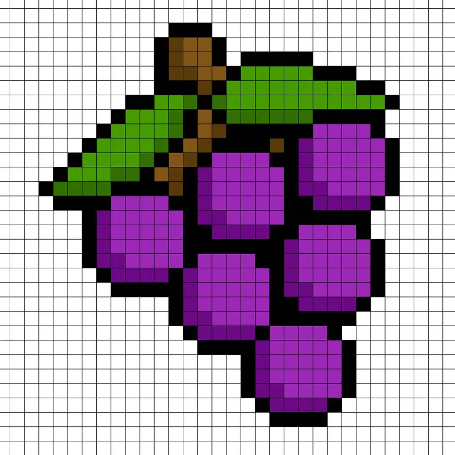 Raisins en pixel art 32x32 avec des ombres pour donner de la profondeur aux raisins