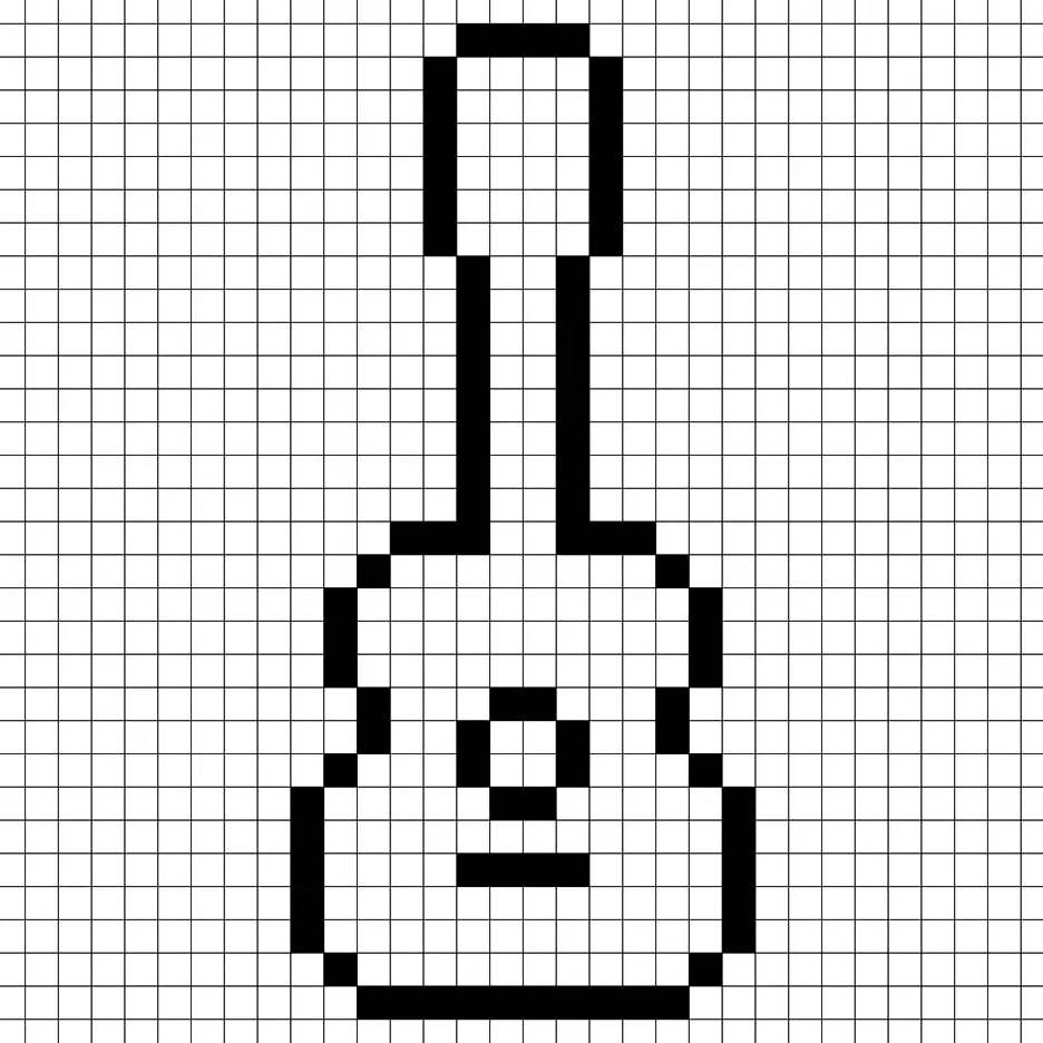 Un contorno de la guitarra en pixel art similar a una hoja de cálculo