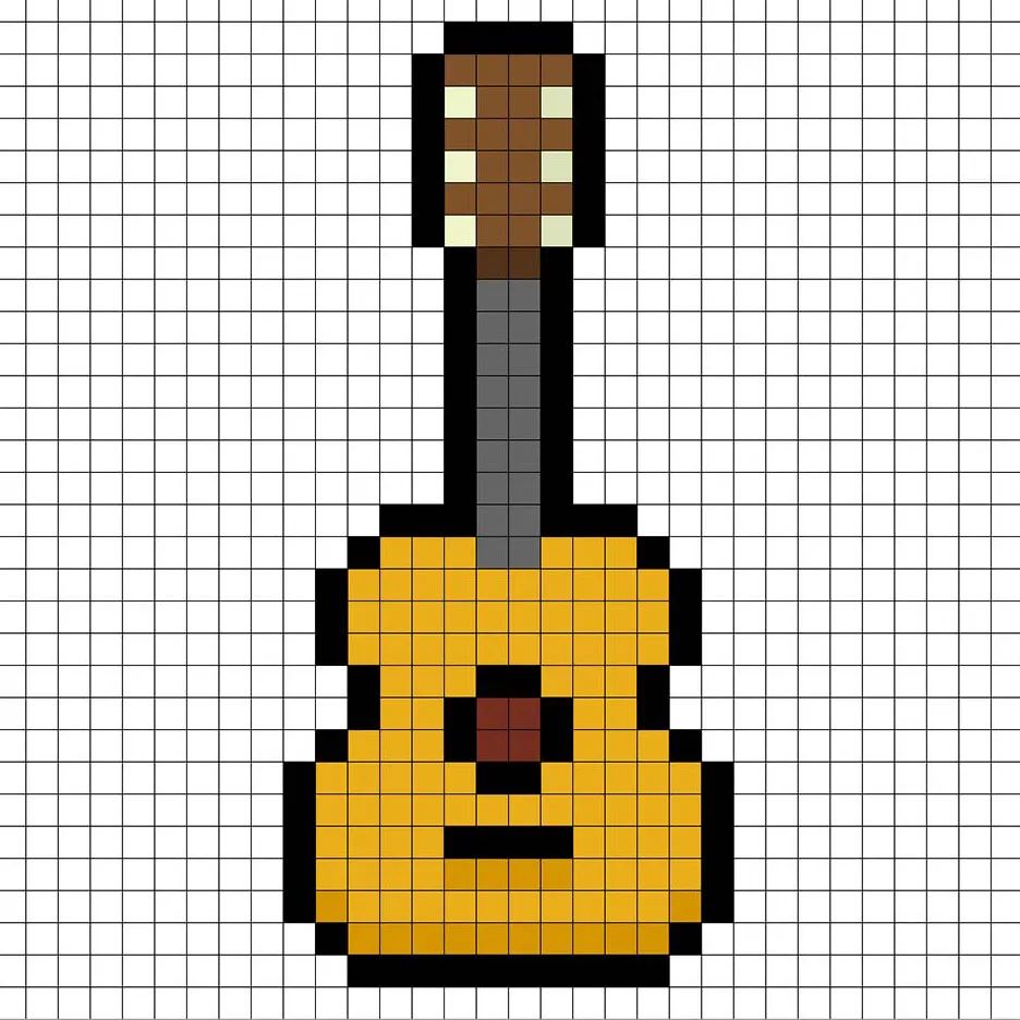 Guitarra en pixel art de 32x32 con sombras para darle profundidad