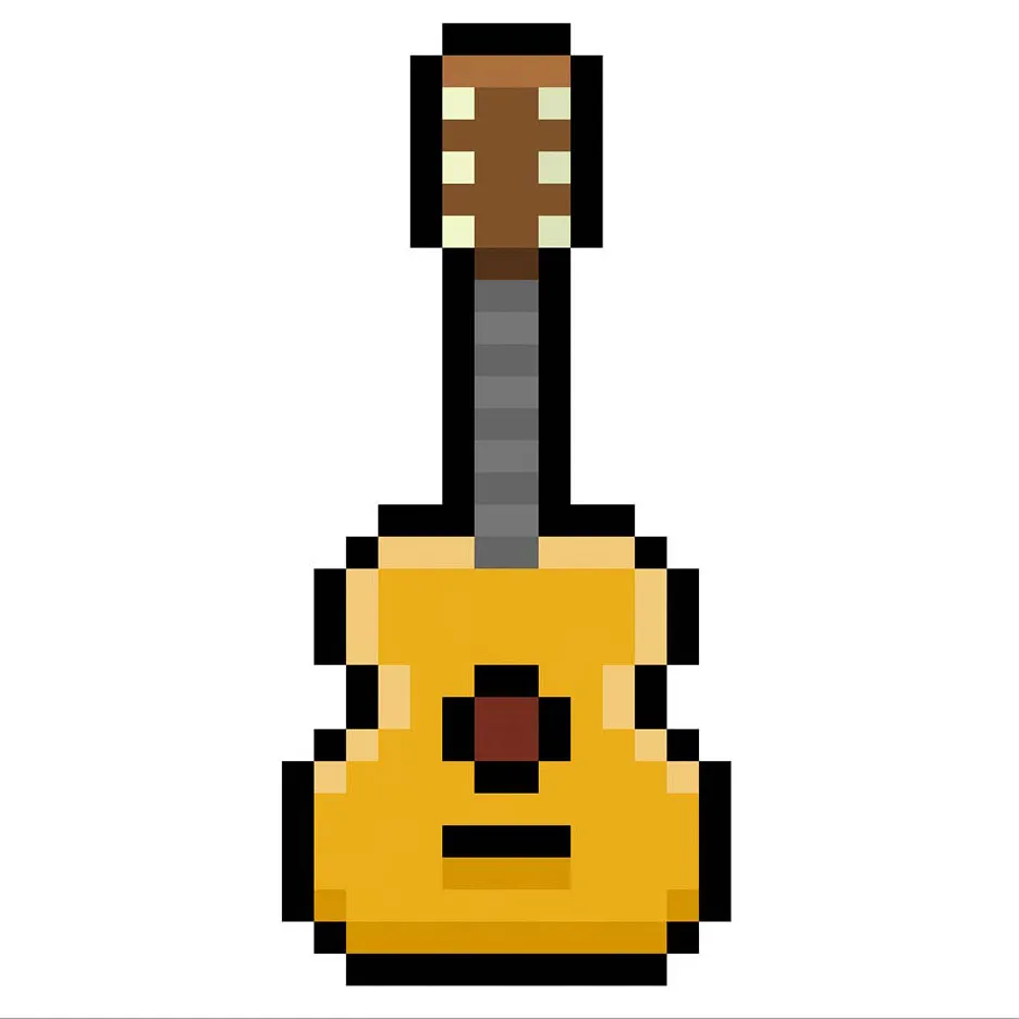 Guitarra en pixel art kawaii sobre fondo transparente