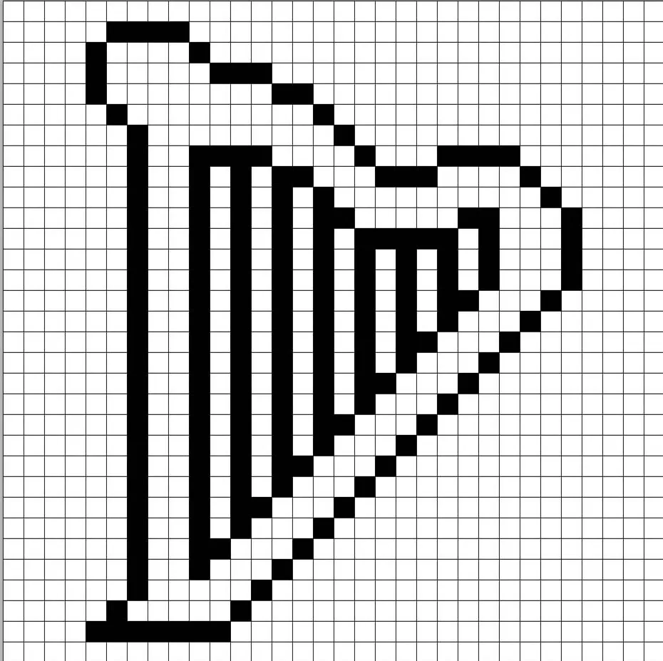 An outline of the pixel art harp grid similar to a spreadsheet