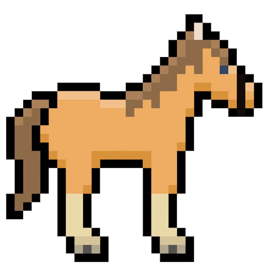 Kawaii pixel art horse on a transparent background