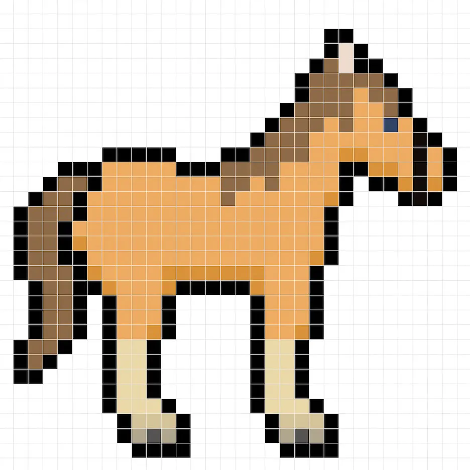 32x32 Pixel art horse with shadows to give depth to the horse