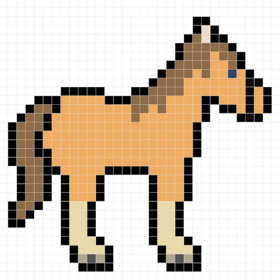 Simple pixel art horse with solid colors