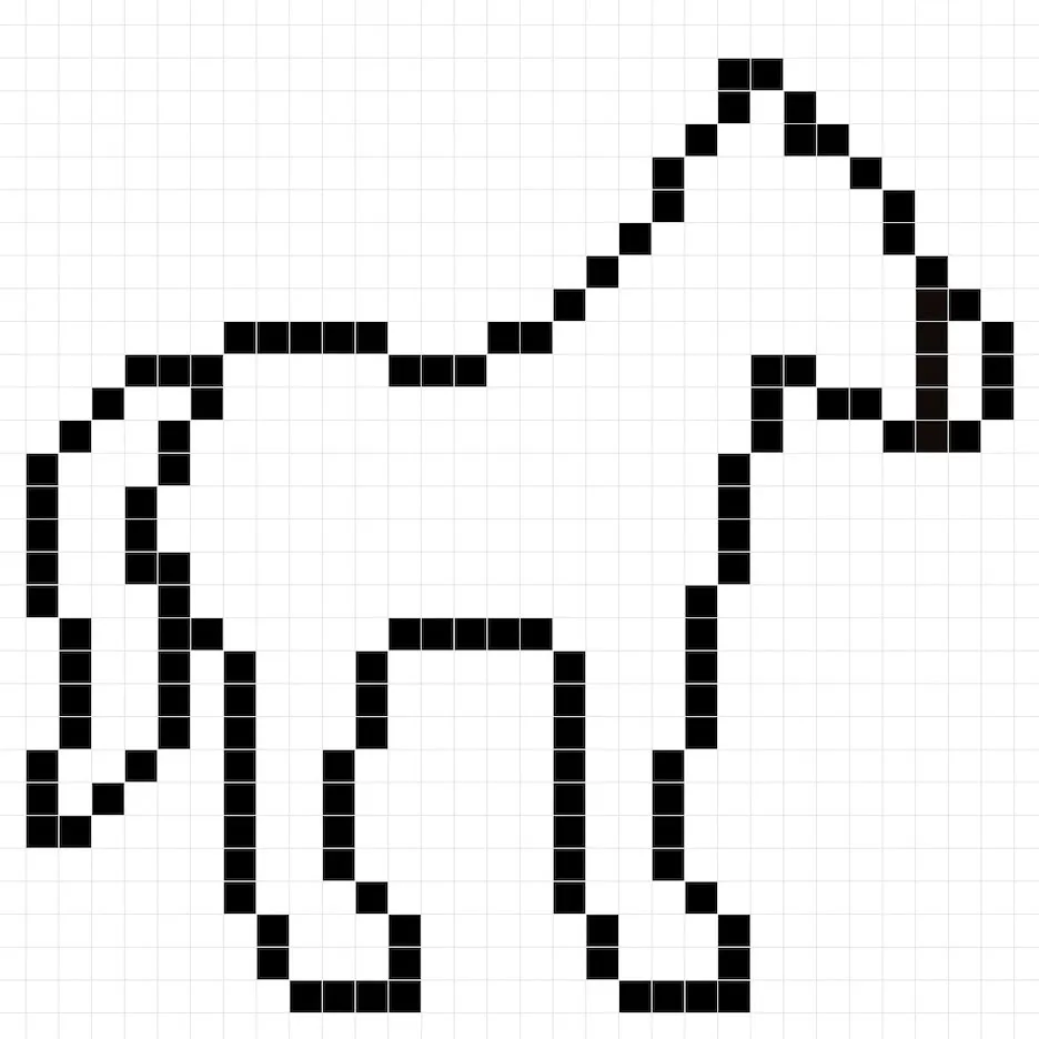 An outline of the pixel art horse grid similar to a spreadsheet