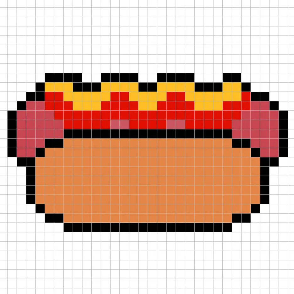 Perro caliente en pixel art simple con colores sólidos