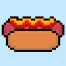 Cute Pixel Art hot dog on Blue Background