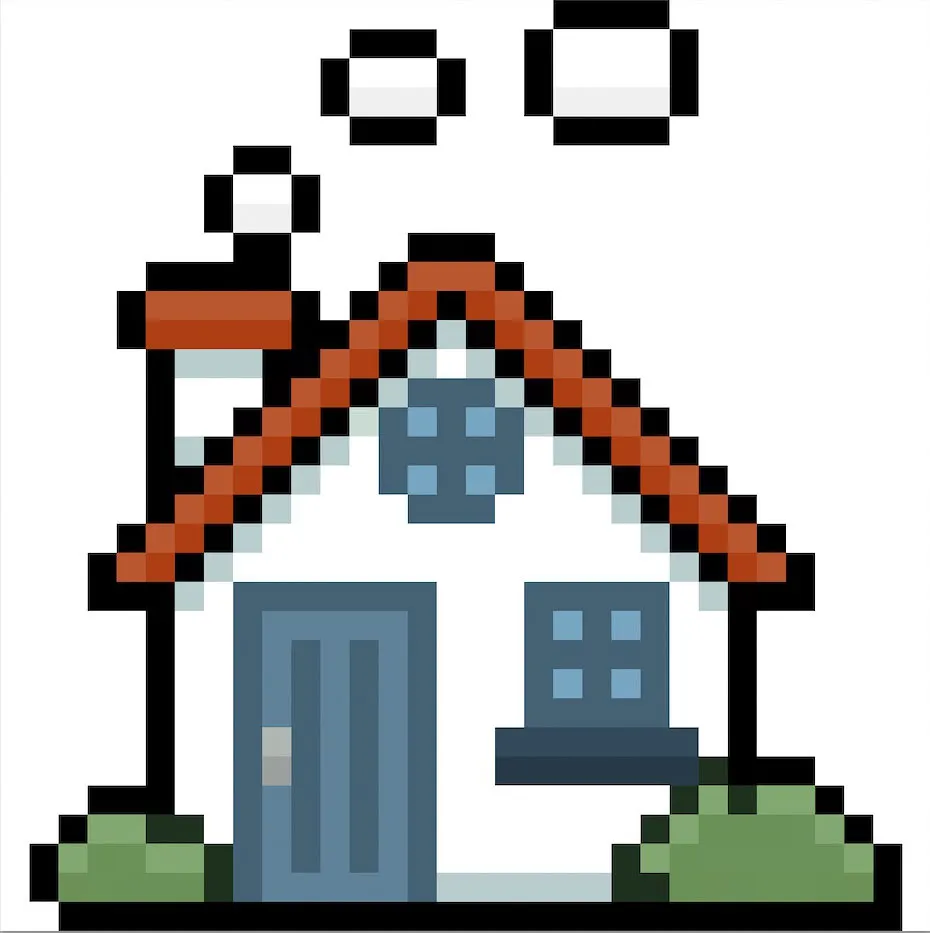 Maison en pixel art kawaii sur un fond transparent