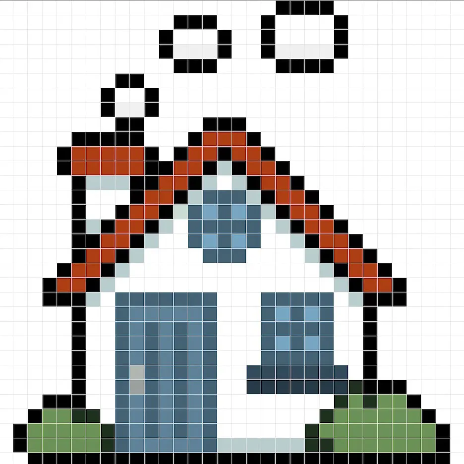 Maison en pixel art 32x32 avec des ombres pour donner de la profondeur à la Maison