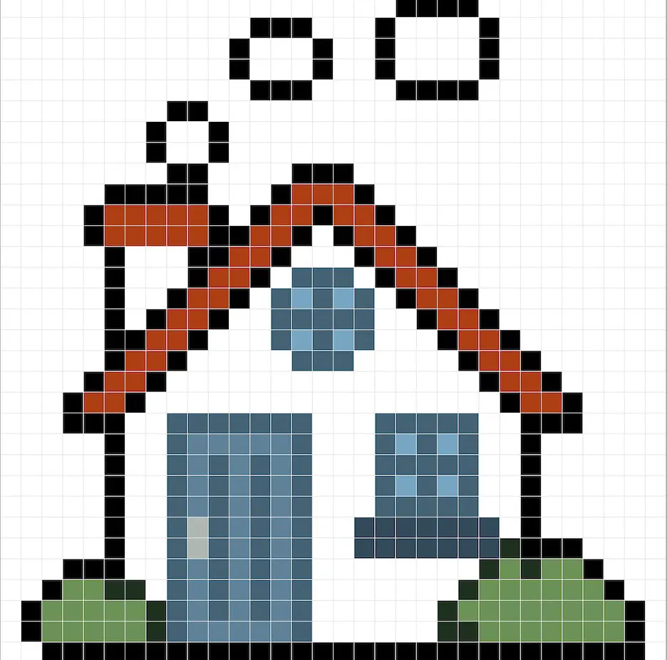 Maison en pixel art simple avec des couleurs unies