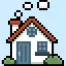 Cute Pixel Art house on Blue Background