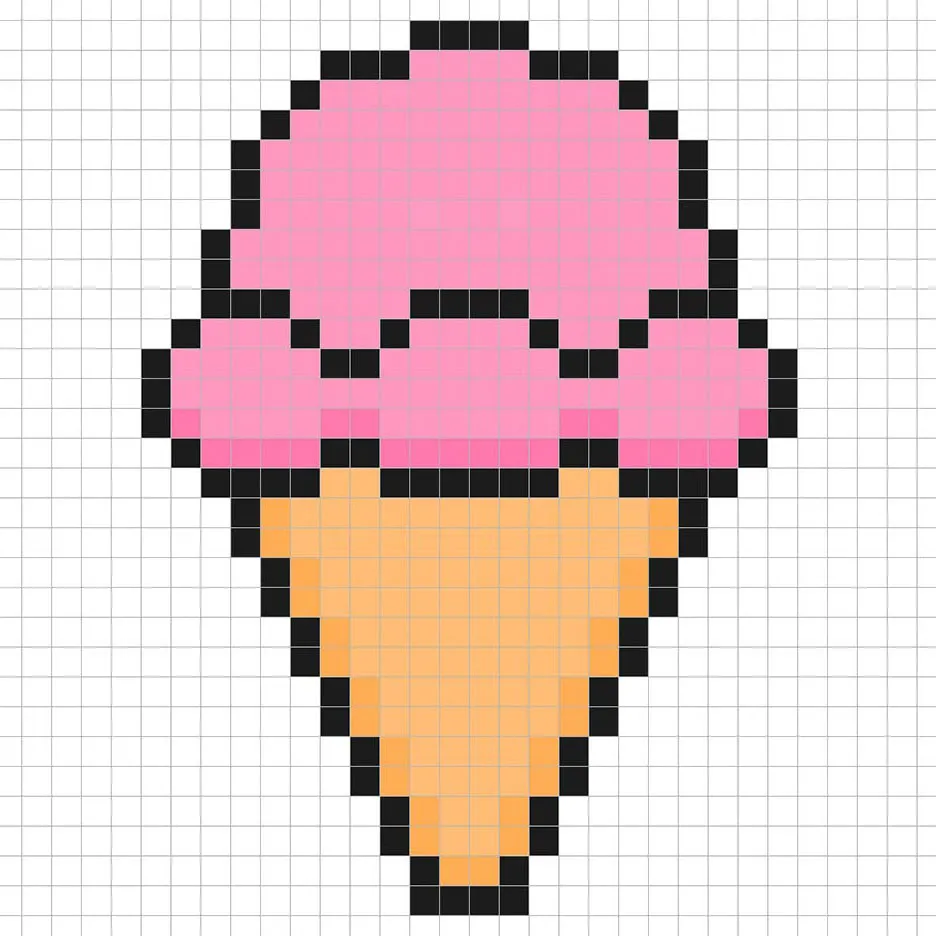 Helado en pixel art de 32x32 píxeles con sombras para dar profundidad a el helado.