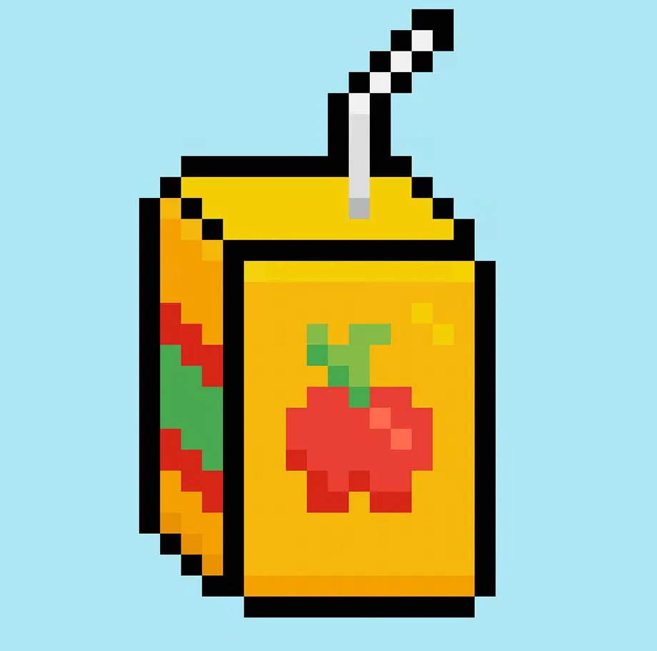 Cute Pixel Art juice box on Blue Background