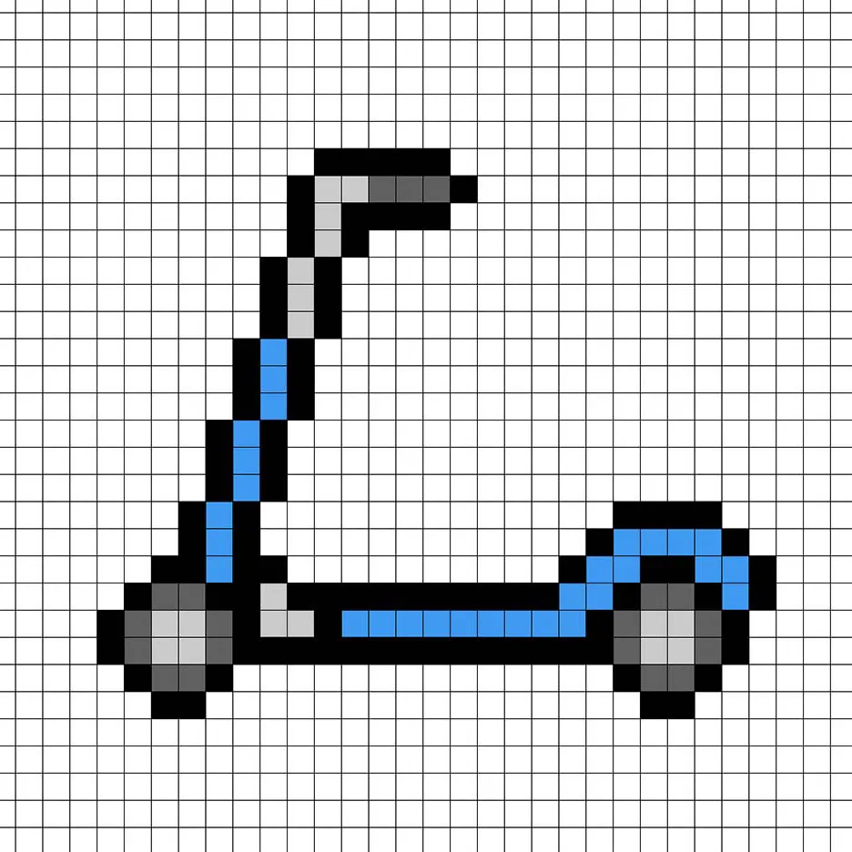 Patinete simple de pixel art con colores sólidos