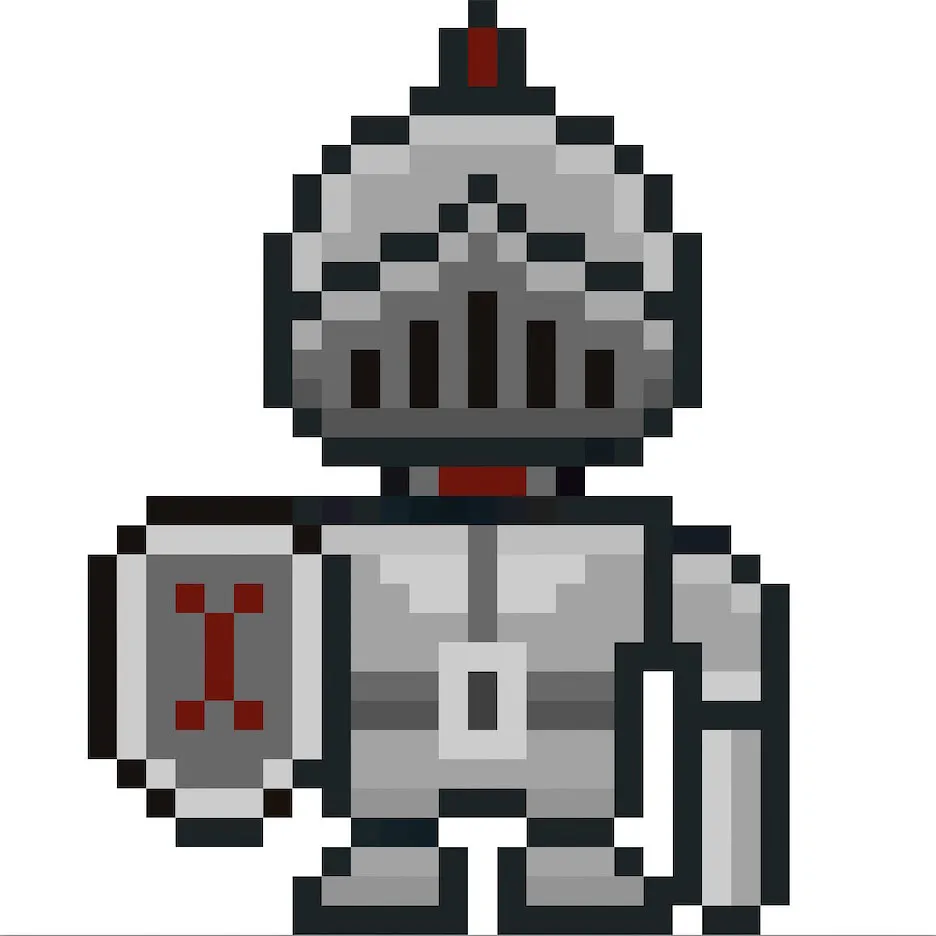 Chevalier en pixel art kawaii sur un fond transparent