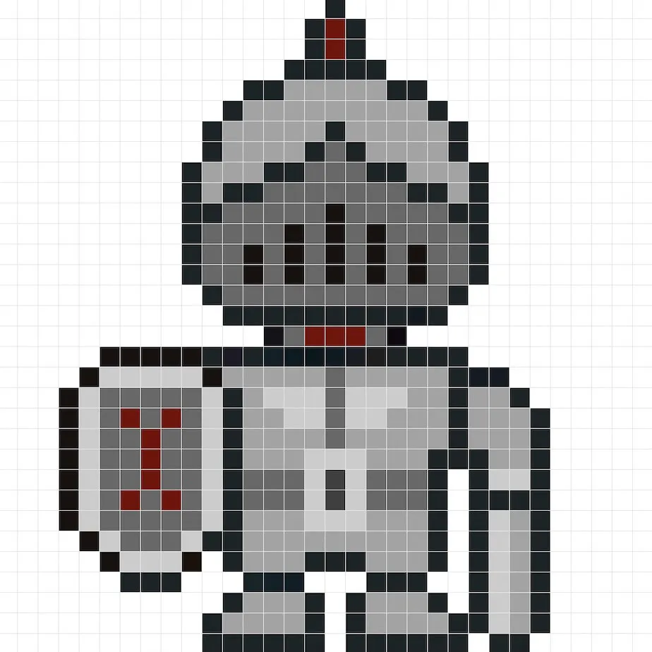 Chevalier en pixel art simple avec des couleurs unies