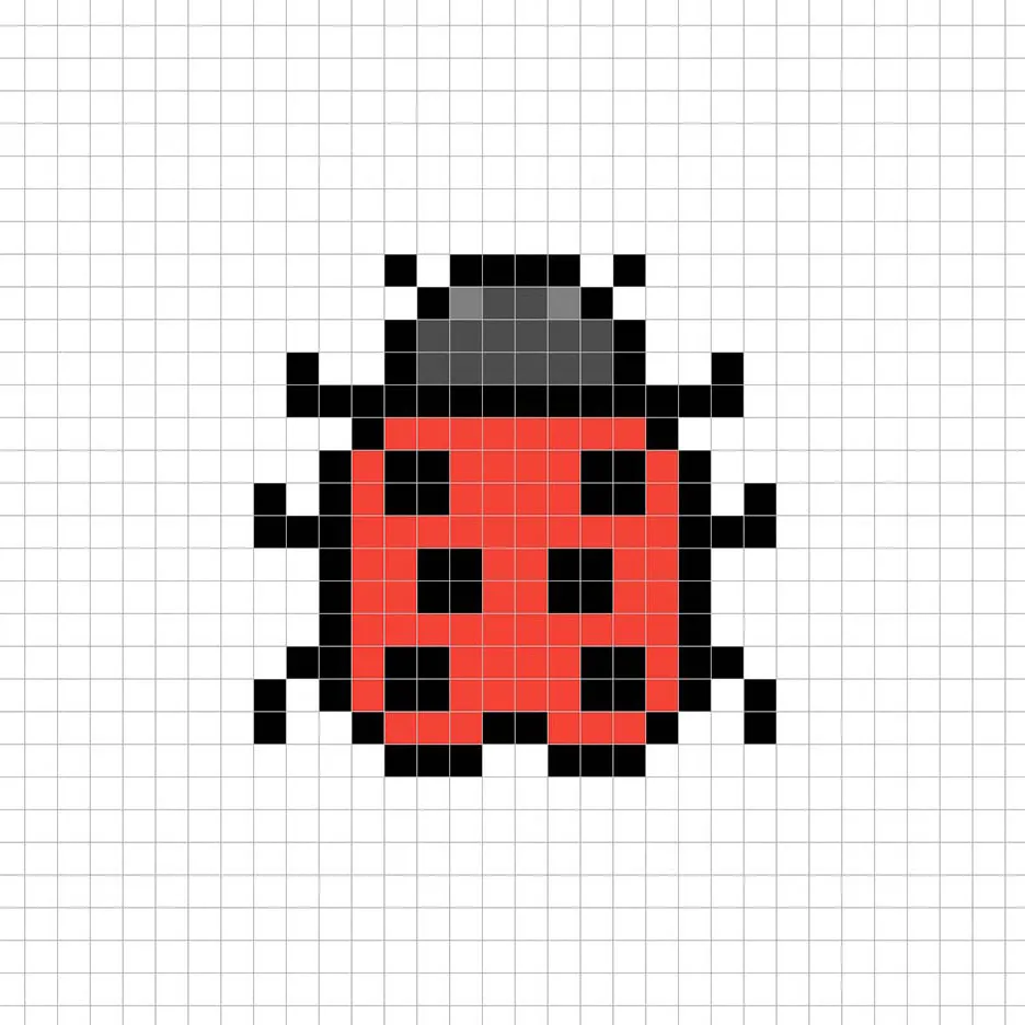 Mariquita simple en pixel art con colores sólidos