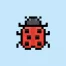 Cute Pixel Art ladybug on Blue Background