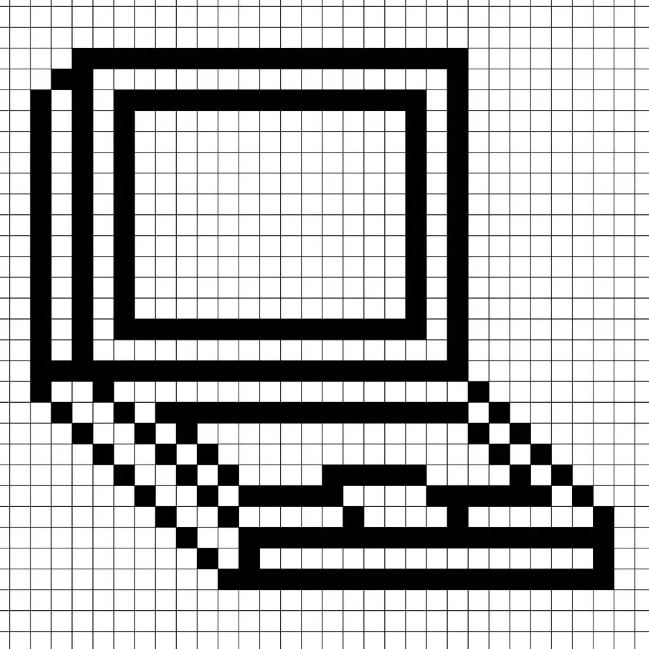 Un contorno de la laptop en pixel art similar a una hoja de cálculo