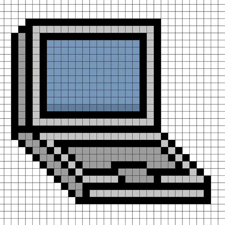 Laptop en pixel art de 32x32 píxeles con sombras para dar profundidad a la laptop.