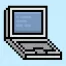 Cute Pixel Art laptop on Blue Background