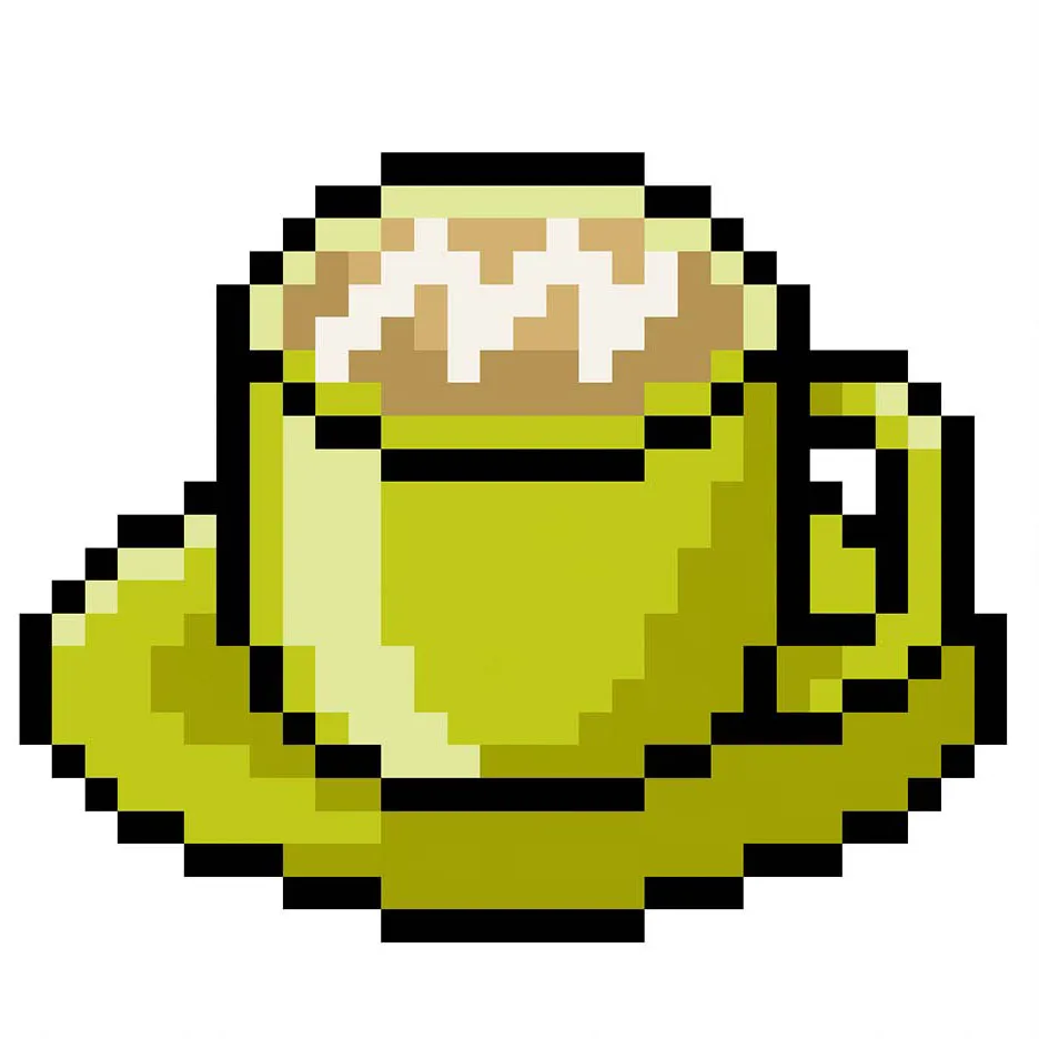 Latte en pixel art kawaii sur un fond transparent