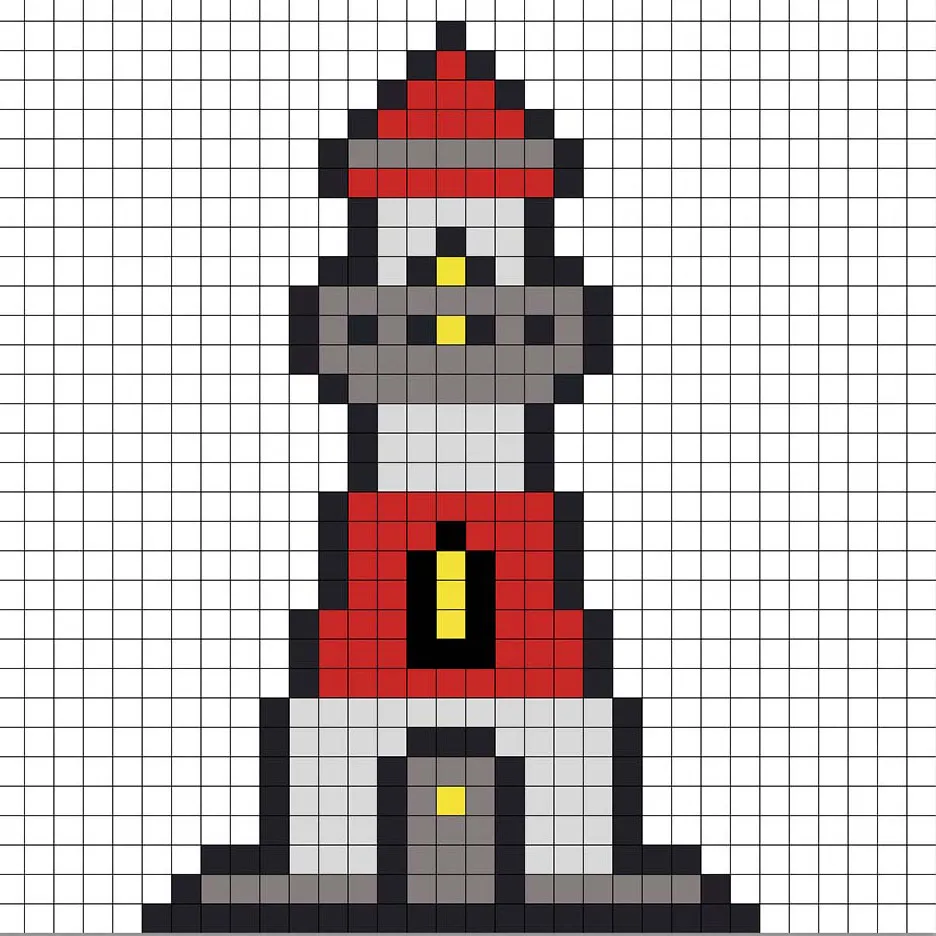 Faro en pixel art simple con colores sólidos