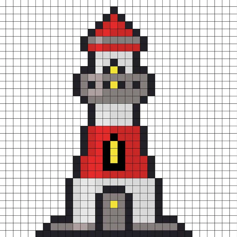 Faro en pixel art de 32x32 píxeles con sombras para dar profundidad a el Faro.