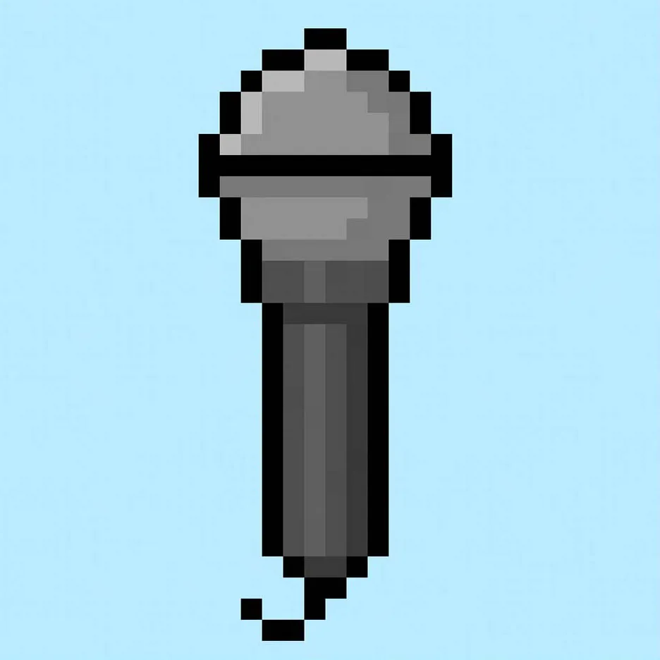 Microphone en pixel art mignonne sur un fond bleu