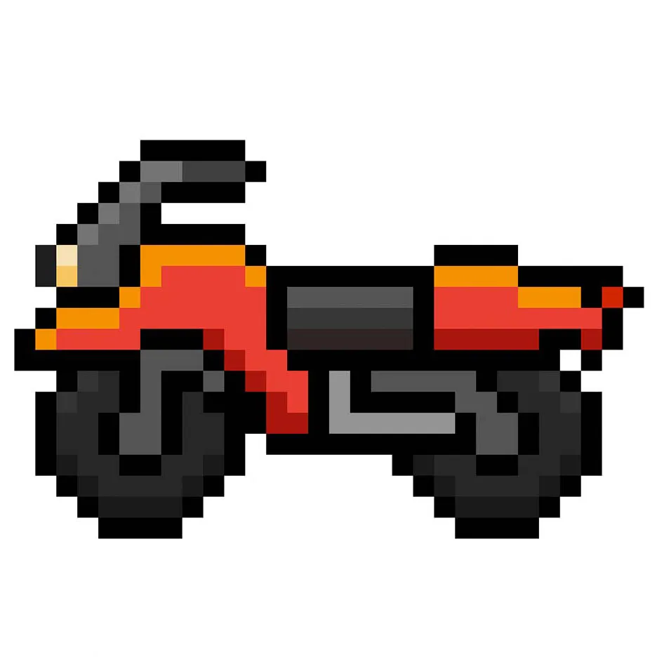 Motocicleta en pixel art kawaii sobre fondo transparente