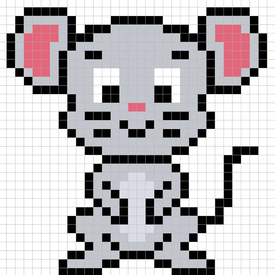 Ratón simple en pixel art con colores sólidos